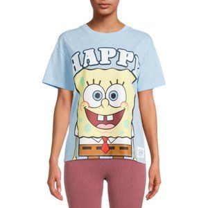 Nickelodeon Spongebob Squarepants "Happy" Tee Shirt T-Shirt Juniors Medium VGC